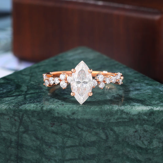 1.0CT Marquise cut moissanite rose gold engagement Ring.