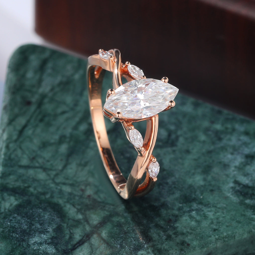 1.0CT Marquise cut moissanite rose gold engagement Ring. S925/10k/14k/18k