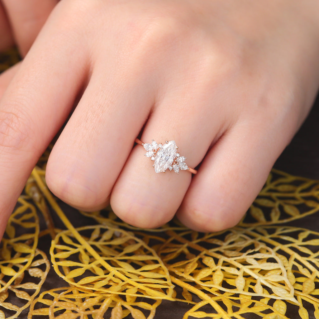 Marquise cut moissanite rose gold engagement Ring. S925/10k/14k/18k