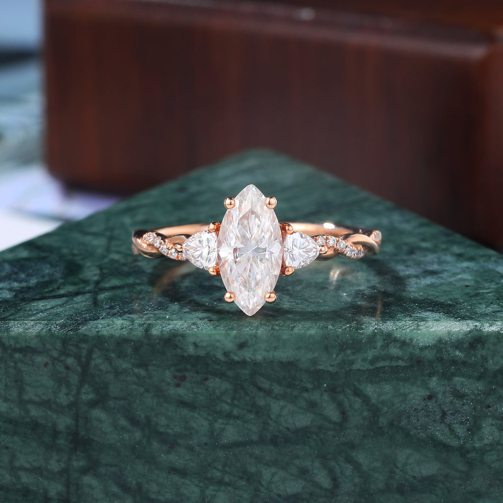 Marquise cut moissanite rose gold engagement Ring