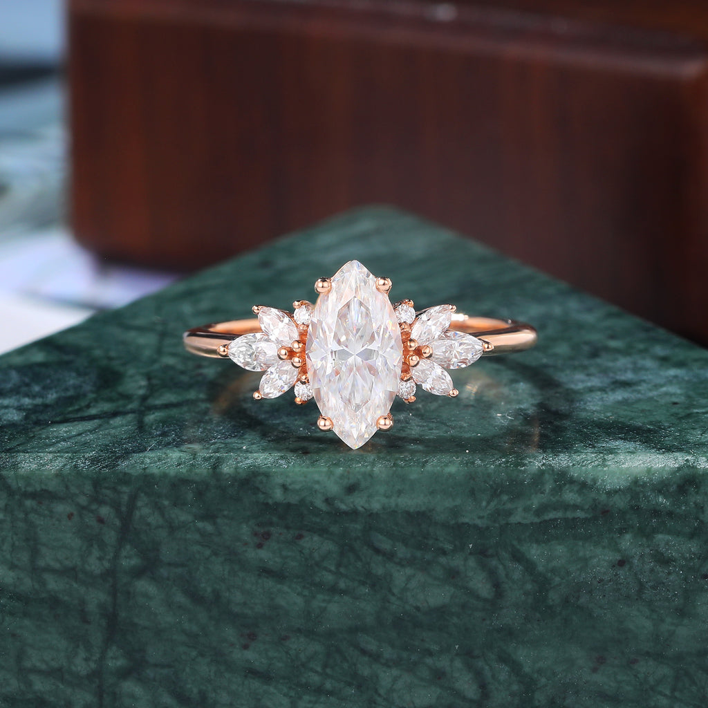 Marquise cut moissanite rose gold engagement Ring. S925/10k/14k/18k