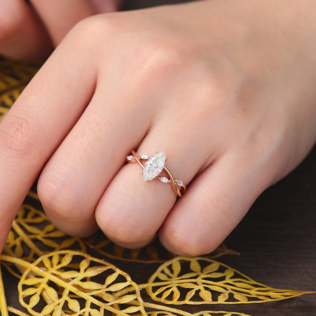 1.0CT Marquise cut moissanite rose gold engagement Ring. S925/10k/14k/18k