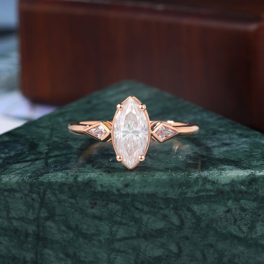 1.0CT Marquise cut moissanite rose gold engagement Ring.