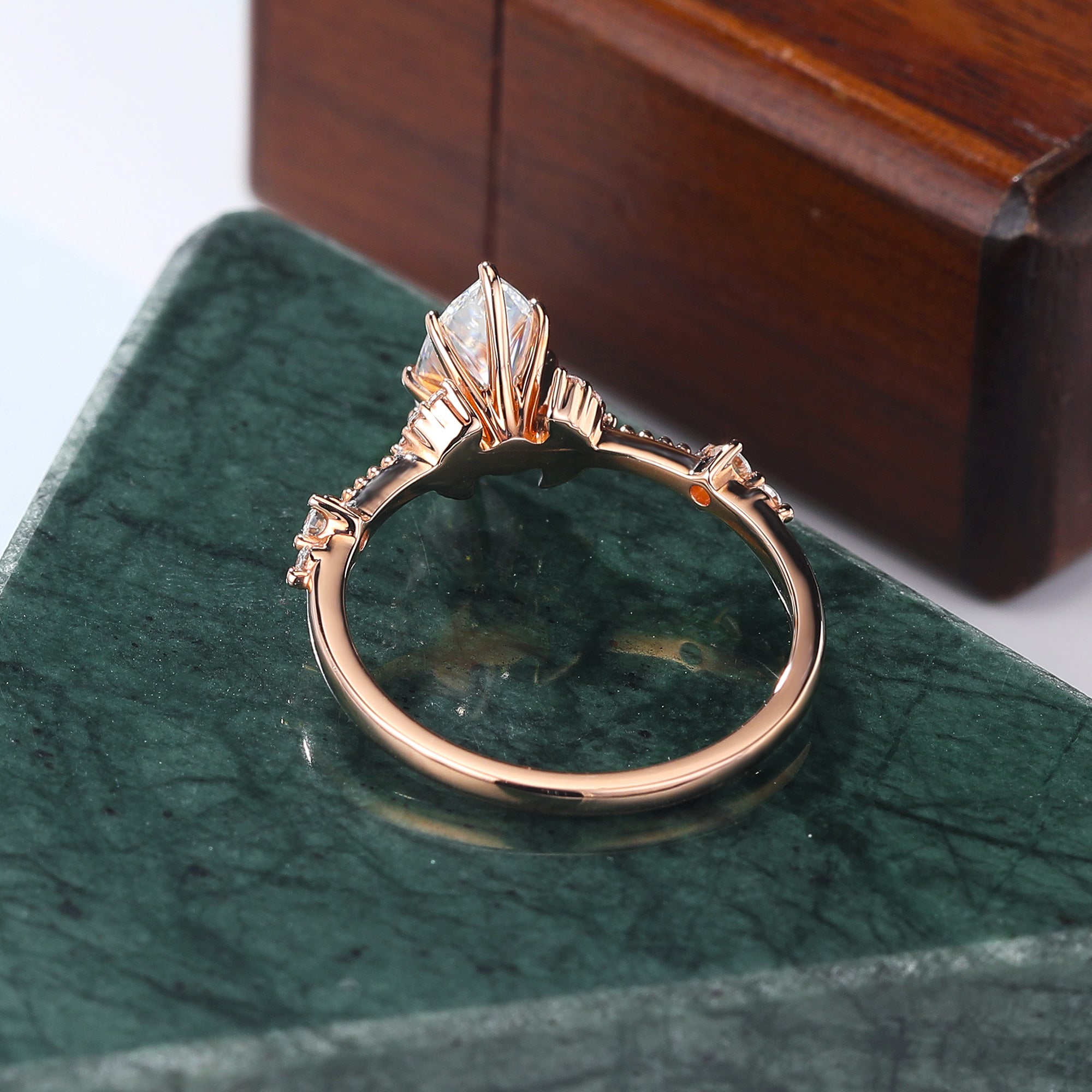 1.0ct Marquise cut moissanite rose gold engagement Ring.