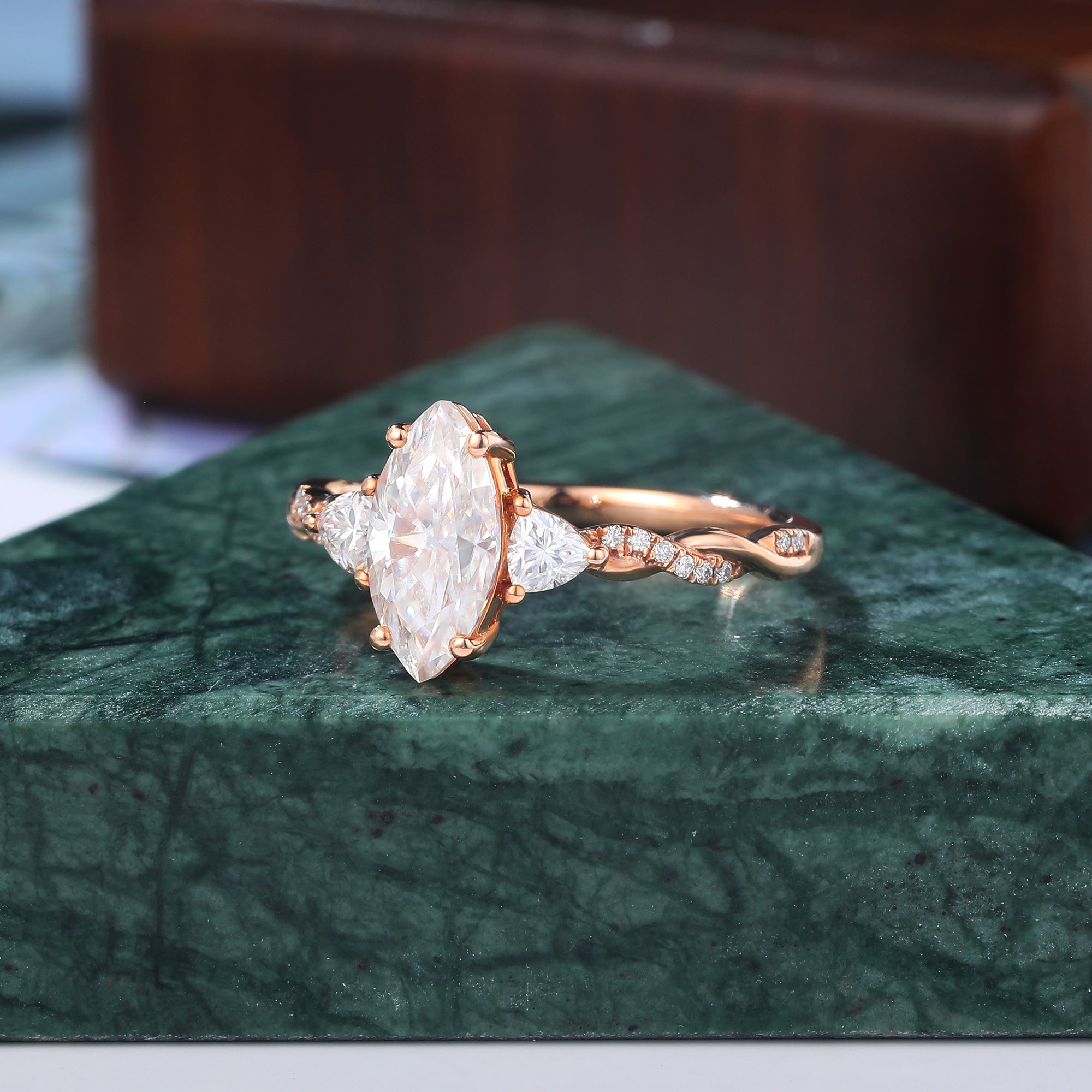 Marquise cut moissanite rose gold engagement Ring