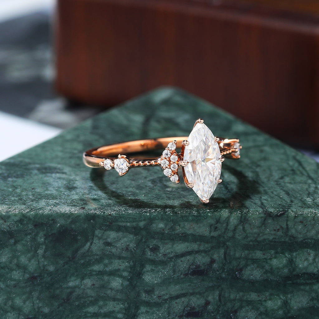 1.0ct Marquise cut moissanite rose gold engagement Ring.