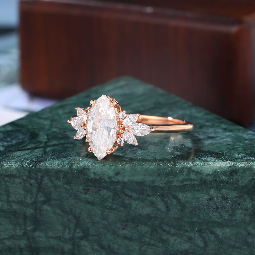 Marquise cut moissanite rose gold engagement Ring. S925/10k/14k/18k