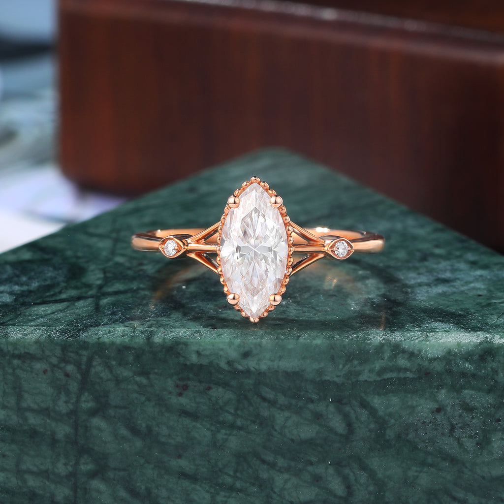 1.0CT Marquise cut moissanite rose gold engagement Ring.
