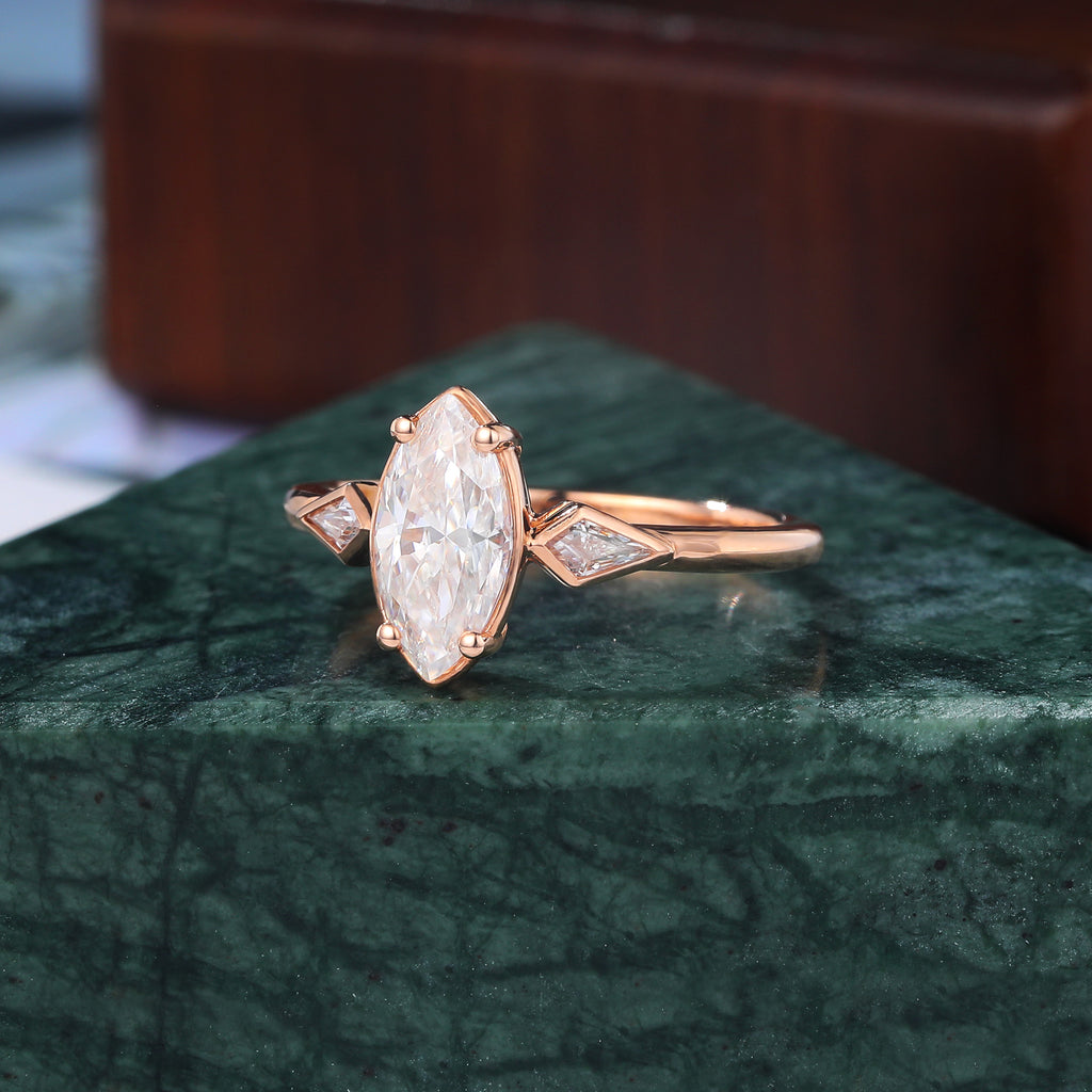 1.0CT Marquise cut moissanite rose gold engagement Ring.