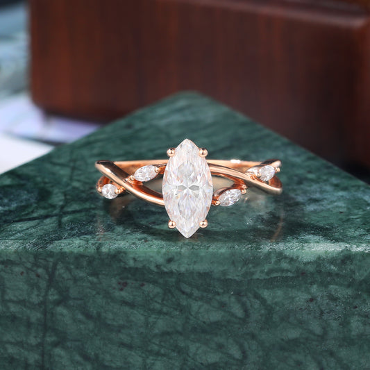 1.0CT Marquise cut moissanite rose gold engagement Ring. S925/10k/14k/18k