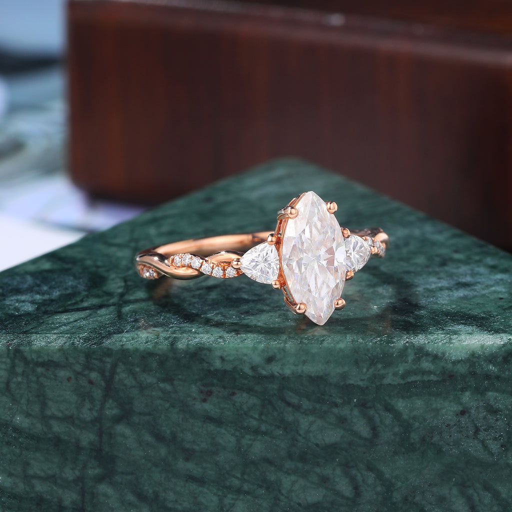 Marquise cut moissanite rose gold engagement Ring