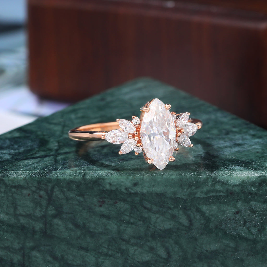 Marquise cut moissanite rose gold engagement Ring. S925/10k/14k/18k