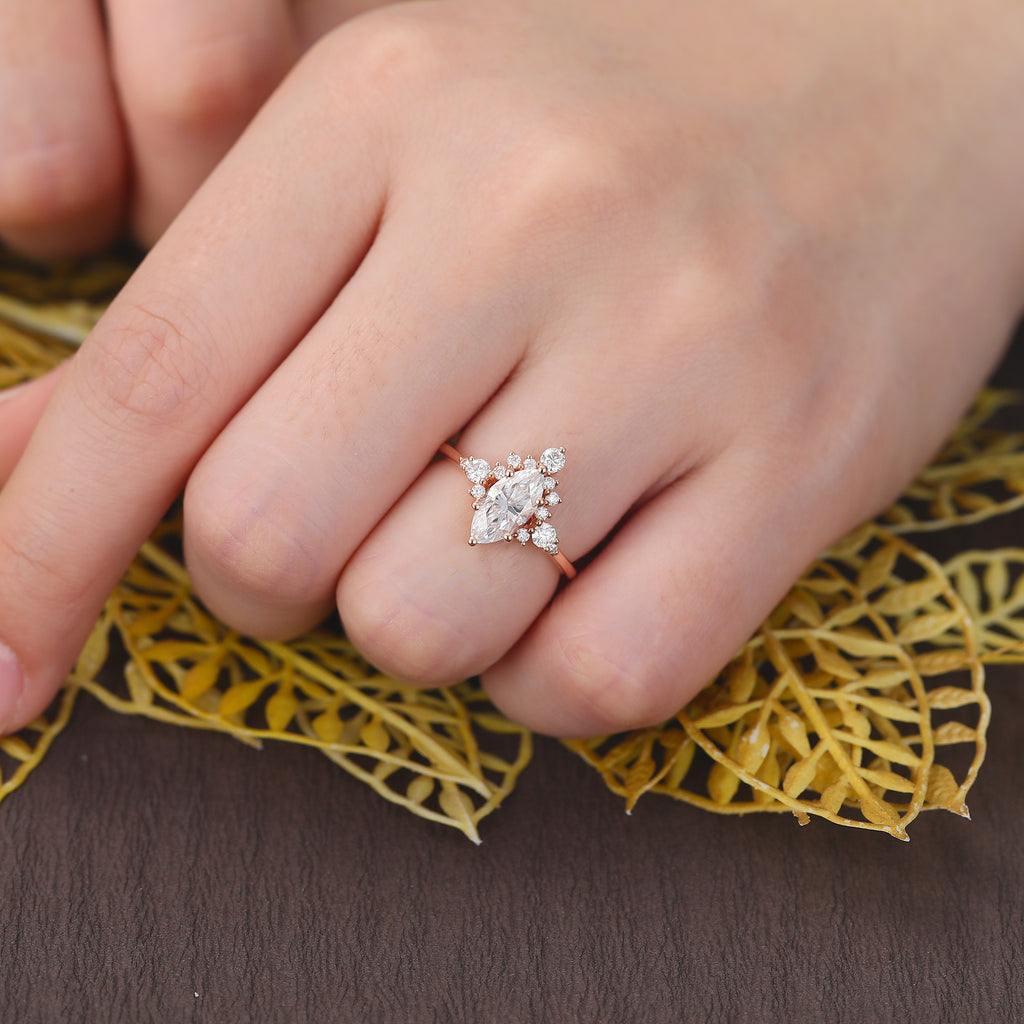 1.0ct Marquise cut moissanite rose gold engagement Ring.