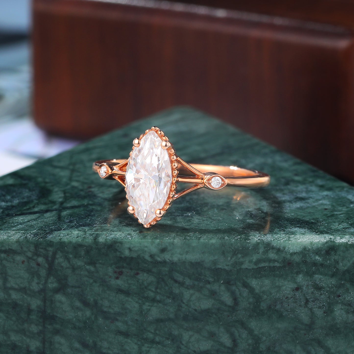 1.0CT Marquise cut moissanite rose gold engagement Ring.