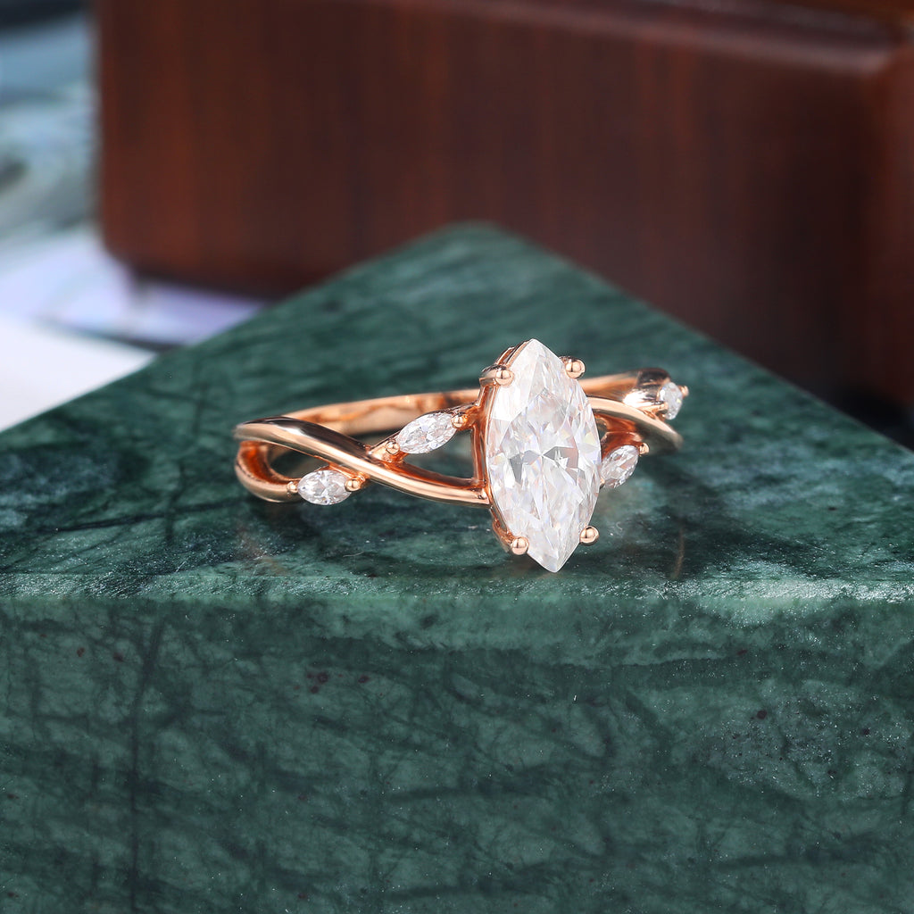1.0CT Marquise cut moissanite rose gold engagement Ring. S925/10k/14k/18k