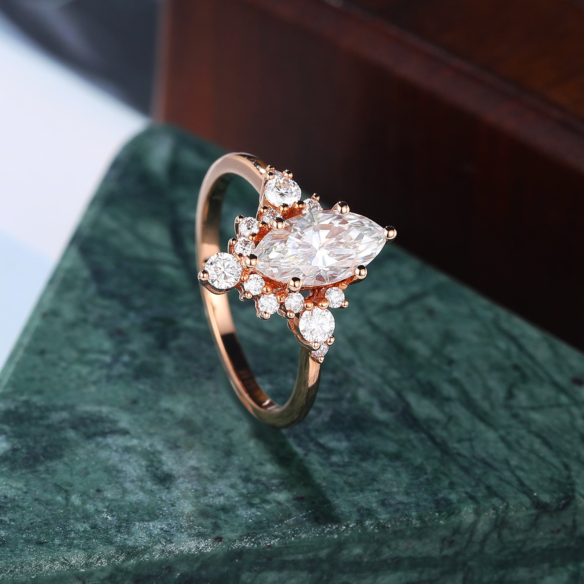 1.0ct Marquise cut moissanite rose gold engagement Ring.