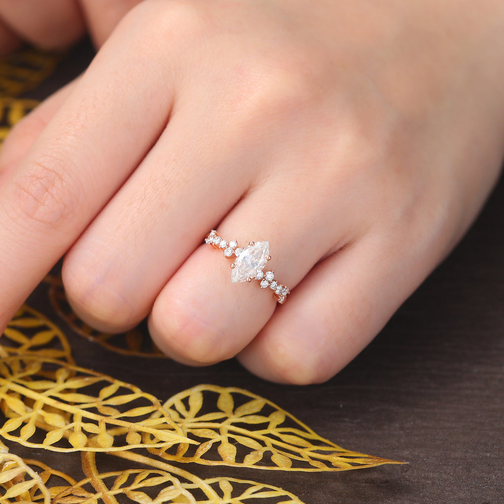 1.0CT Marquise cut moissanite rose gold engagement Ring.