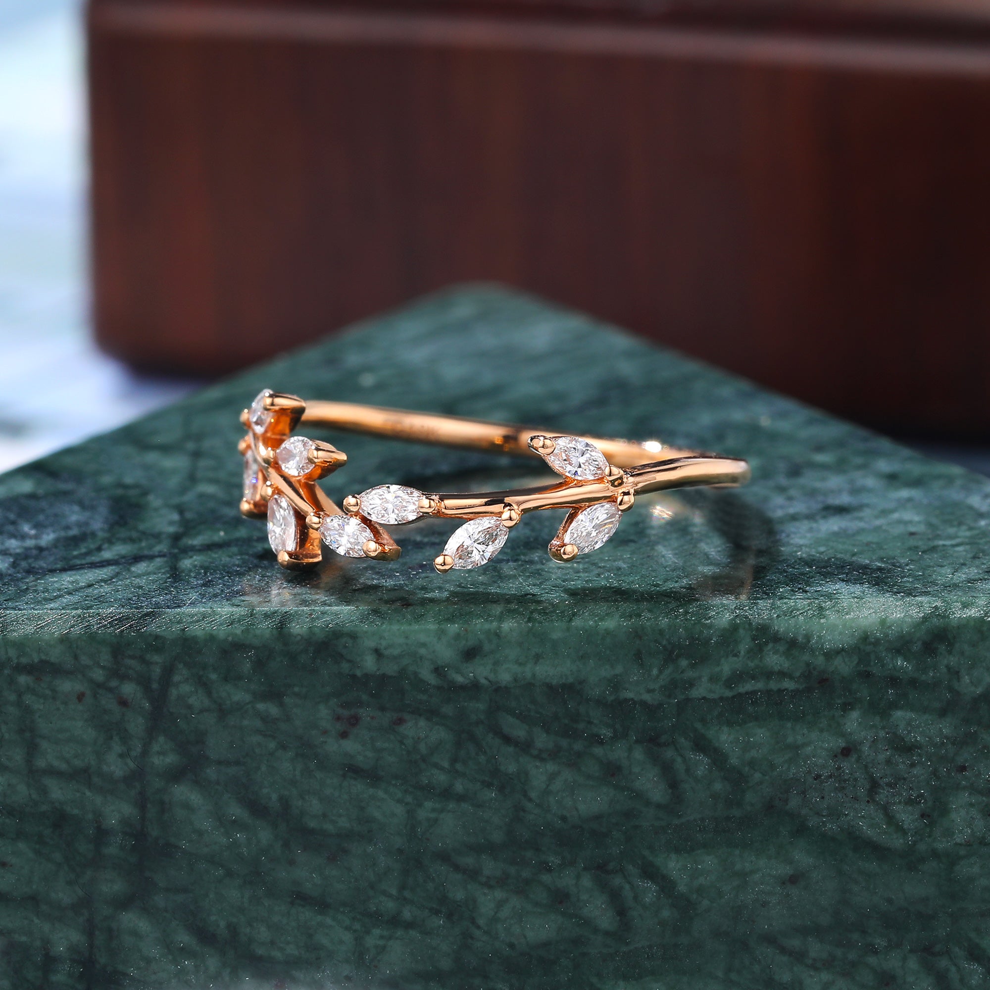 Marquise cut Diamond wedding band. vintage rose gold ring unique  anniversary promise bridal ring.