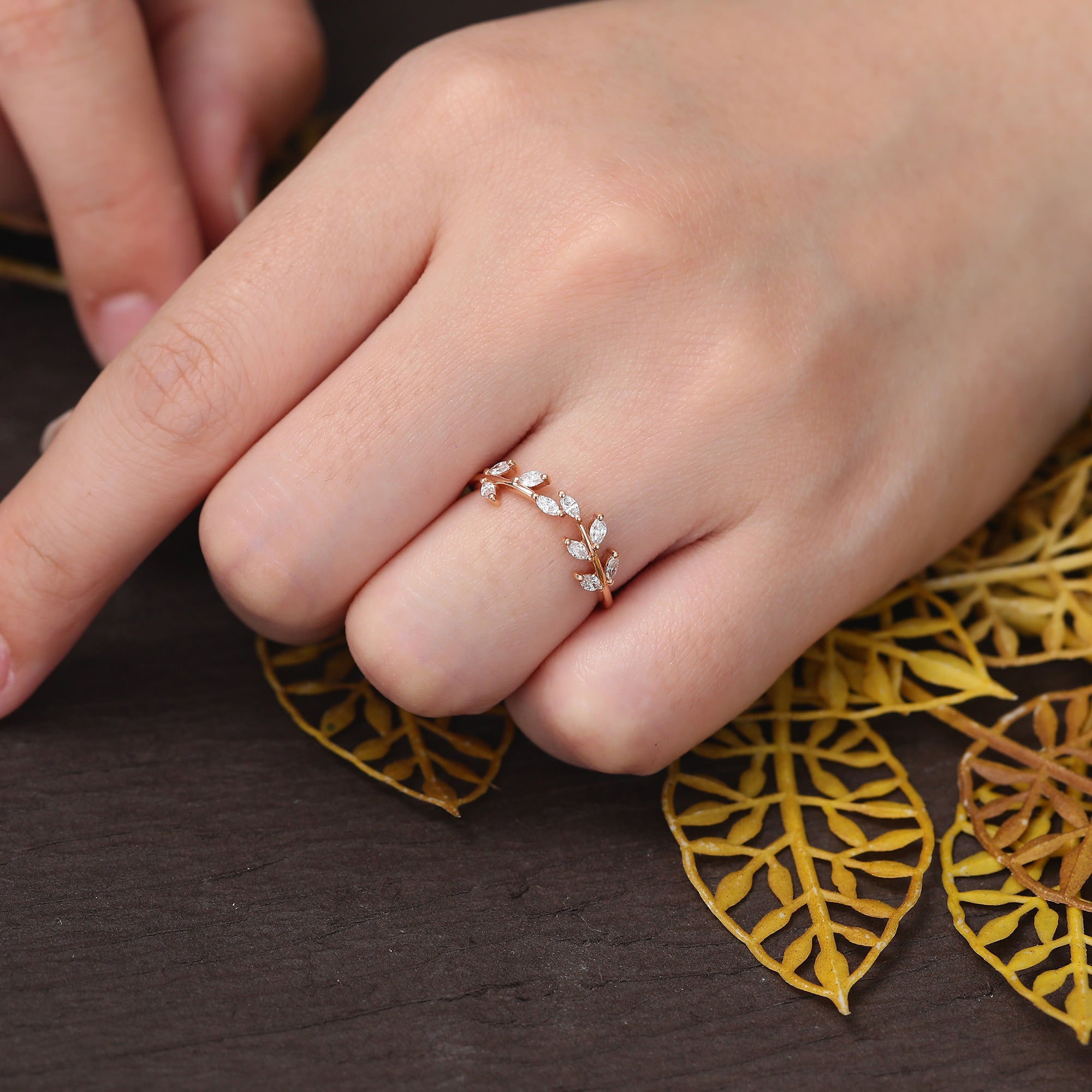 Marquise cut Diamond wedding band. vintage rose gold ring unique  anniversary promise bridal ring.