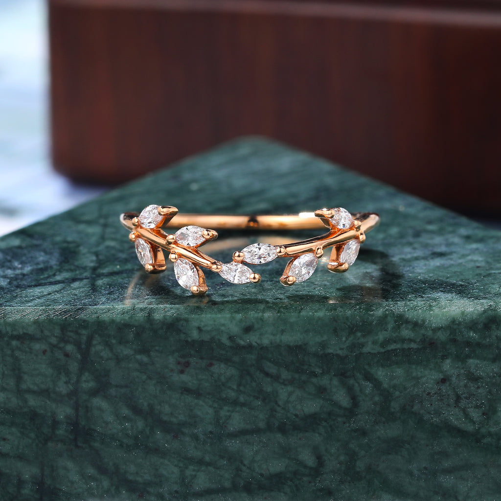 Marquise cut Diamond wedding band. vintage rose gold ring unique  anniversary promise bridal ring.