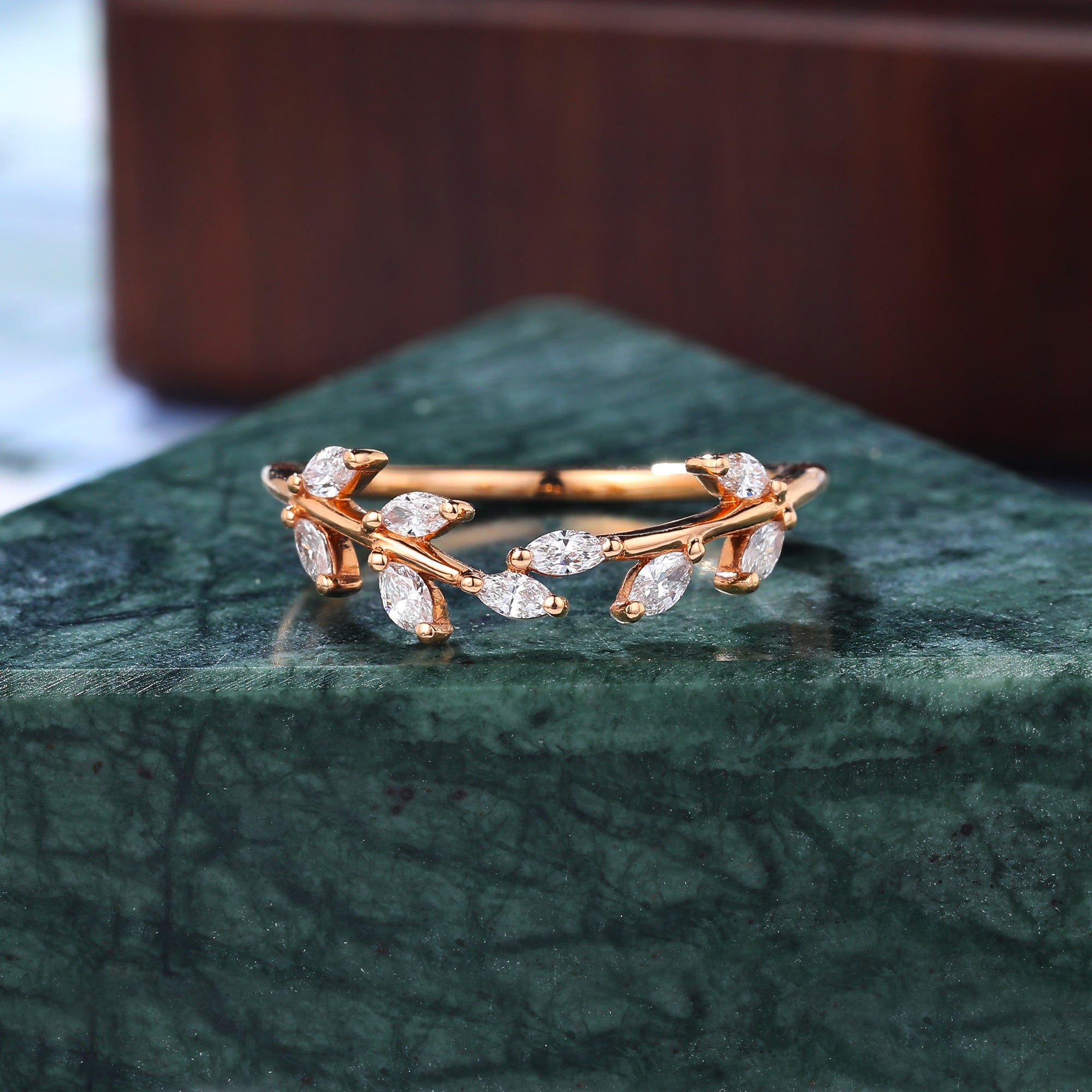 Marquise cut Diamond wedding band. vintage rose gold ring unique  anniversary promise bridal ring.