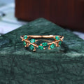 Rose gold wedding band women Lab emerald wedding ring 10k/14k/18k