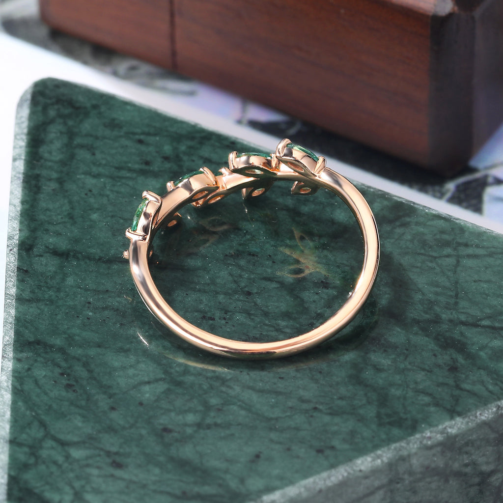 Rose gold wedding band women Lab emerald wedding ring 10k/14k/18k