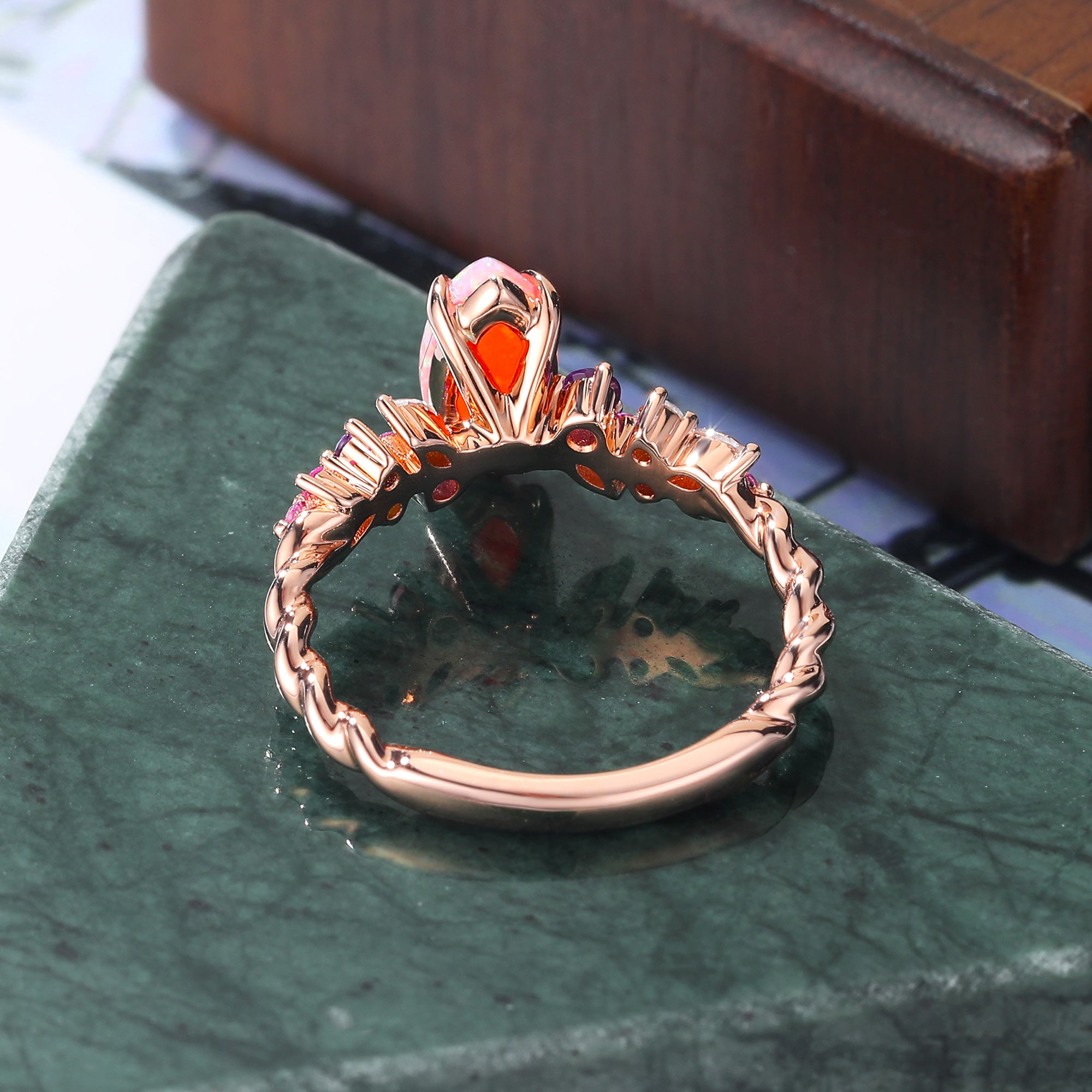 Marquise cut Lab Pink Opal engagement ring S925/10k/14k/18k gold , unique Bridal ring rose/white/yellow gold ring