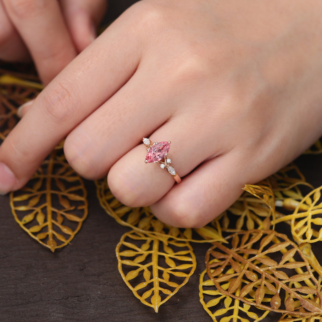 Marquise cut Lab Pink Sapphire engagement ring 925silver/10k/14k/18k gold