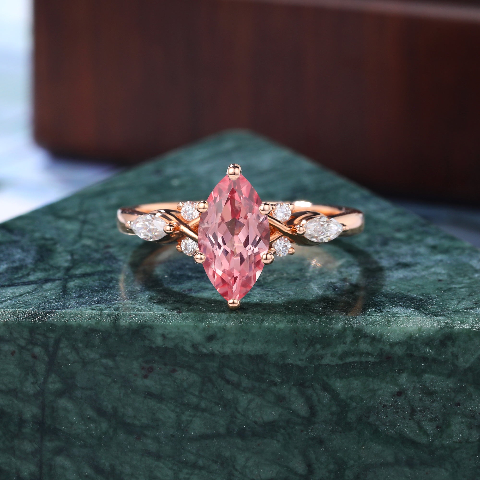 Marquise cut Lab Pink Sapphire engagement ring 925silver/10k/14k/18k gold