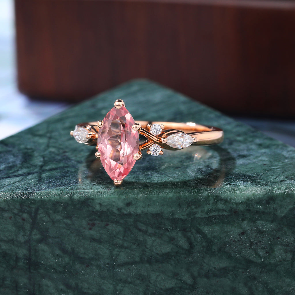 Marquise cut Lab Pink Sapphire engagement ring 925silver/10k/14k/18k gold