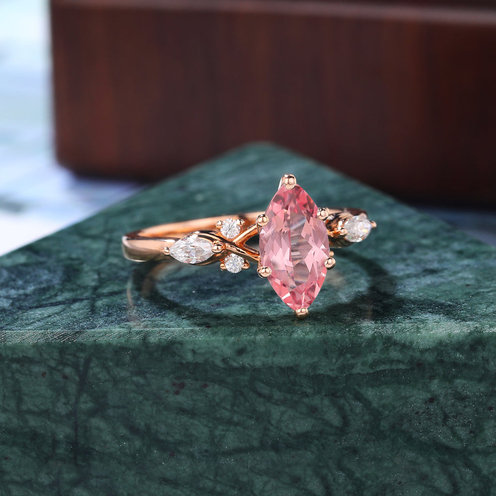 Marquise cut Lab Pink Sapphire engagement ring 925silver/10k/14k/18k gold