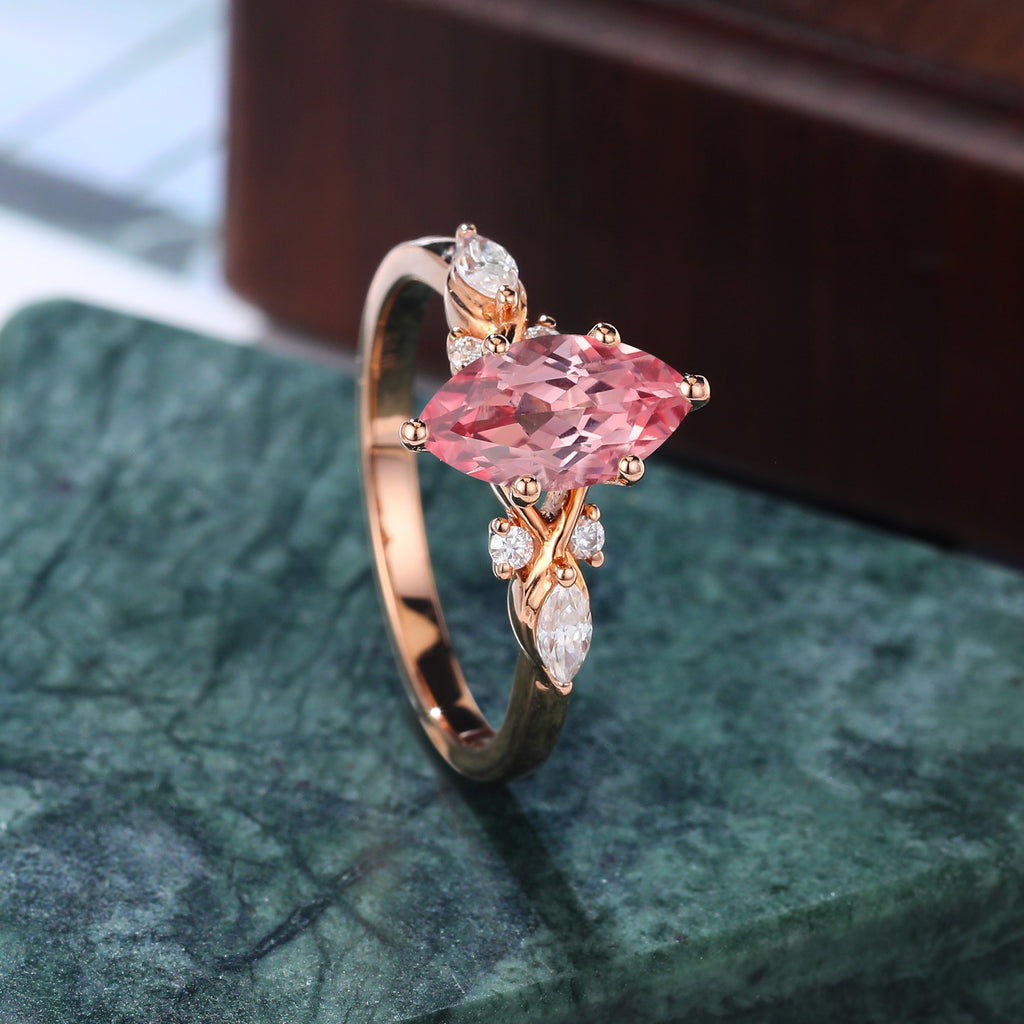 Marquise cut Lab Pink Sapphire engagement ring 925silver/10k/14k/18k gold