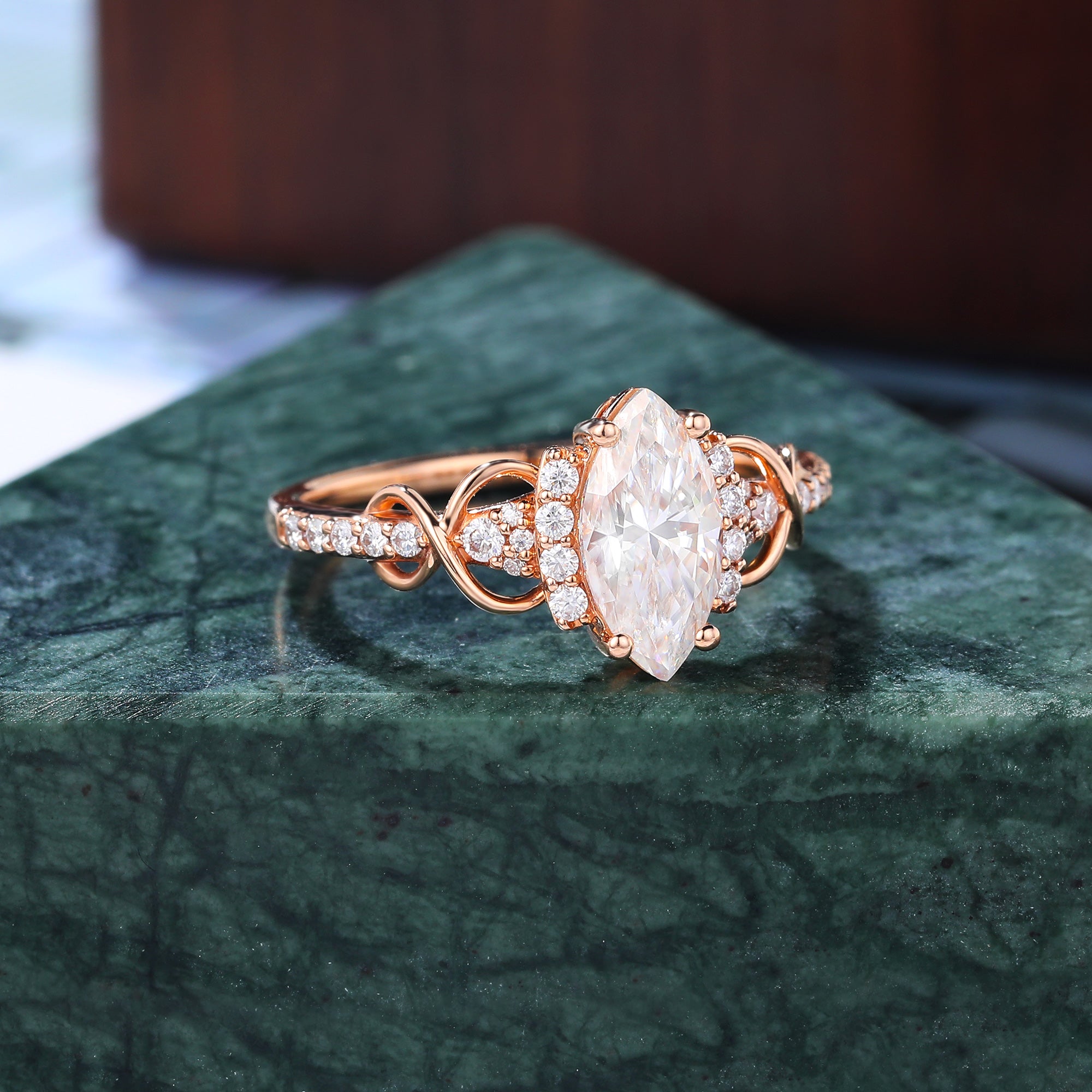 Marquise Lab grown diamond engagement ring,  rose/yellow/white gold ,S925/10K/14/18k gold.