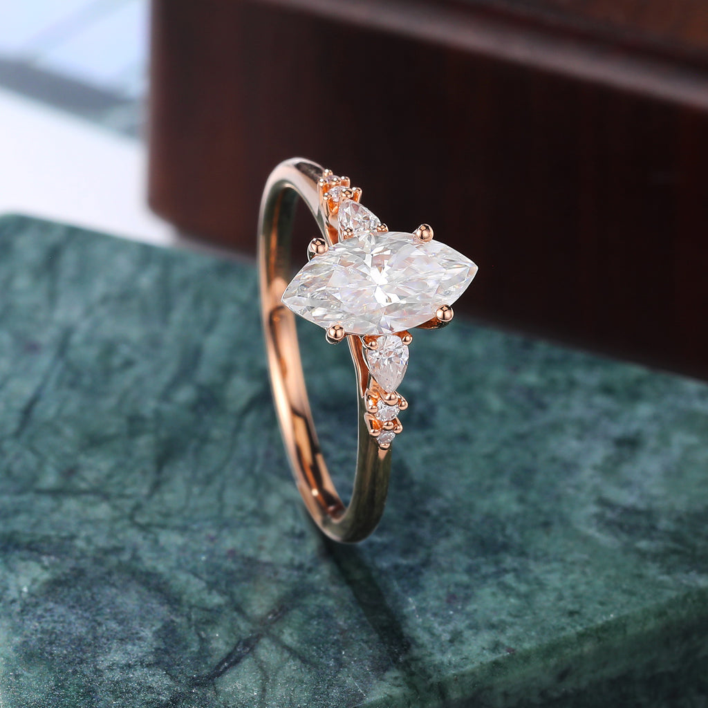 Marquise cut Lab-grown Diamond engagement ring  S925/10K/14/18K gold