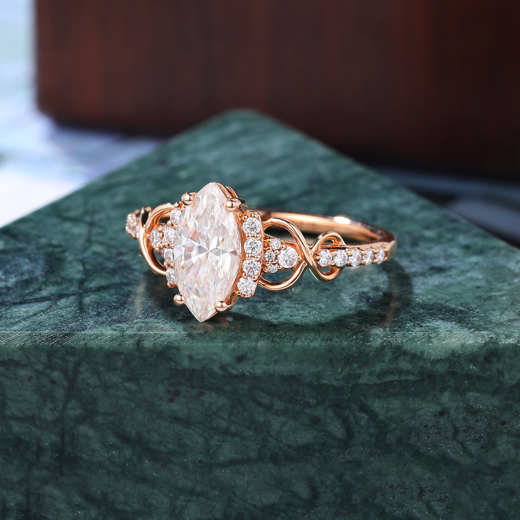 Marquise Lab grown diamond engagement ring,  rose/yellow/white gold ,S925/10K/14/18k gold.