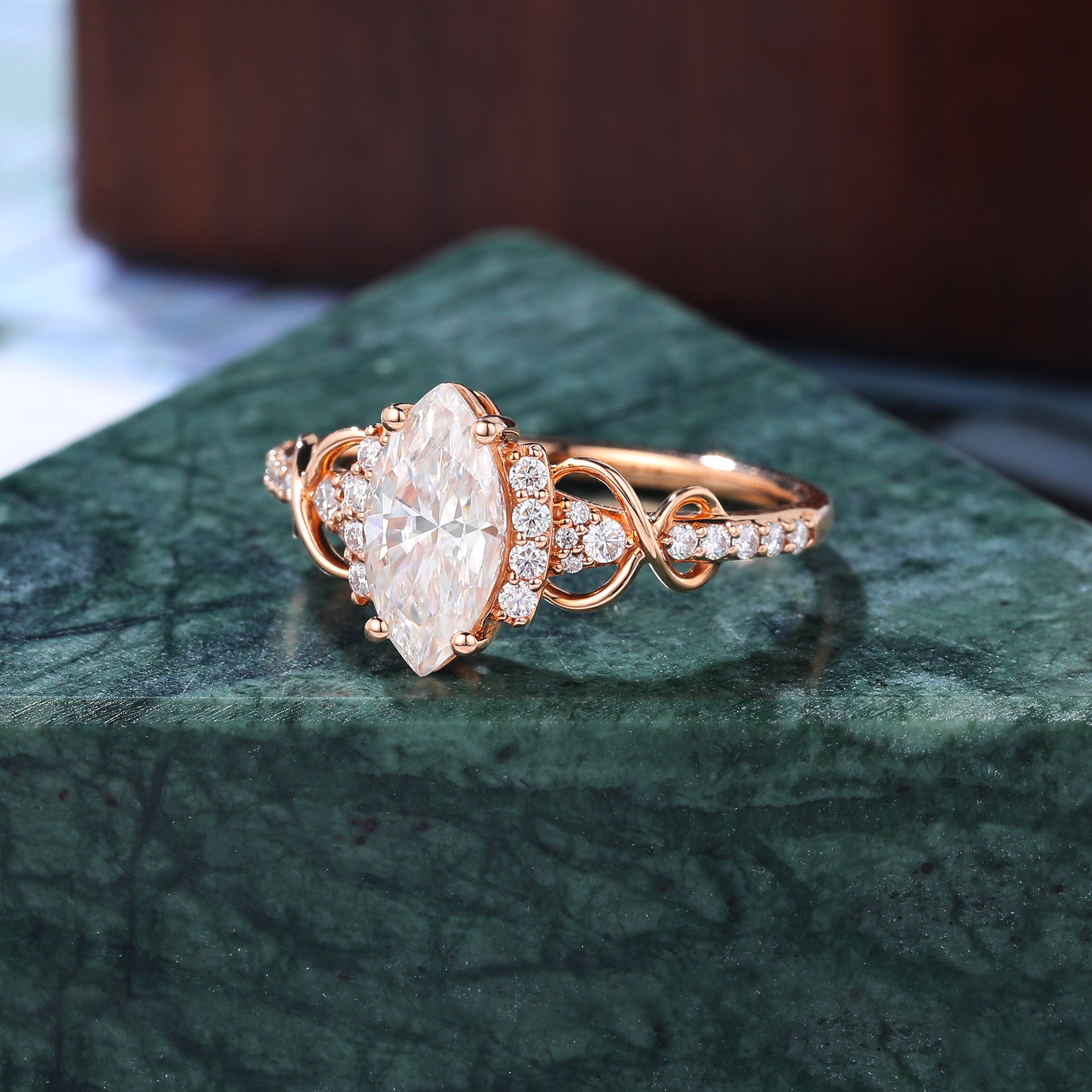 Marquise Lab grown diamond engagement ring,  rose/yellow/white gold ,S925/10K/14/18k gold.