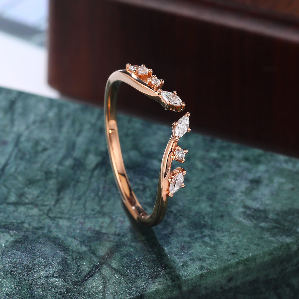 Marquise cut Diamond engagement ring vintage rose gold ring  unique  prong set anniversary promise bridal ring