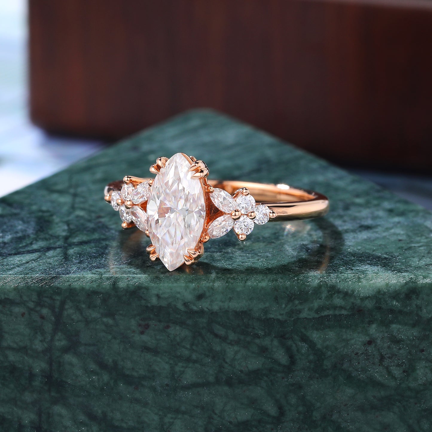 1.0ct Marquise cut moissanite engagement ring vintage rose gold ring 10k/14k/18k gold ring prong set anniversary promise bridal ring .