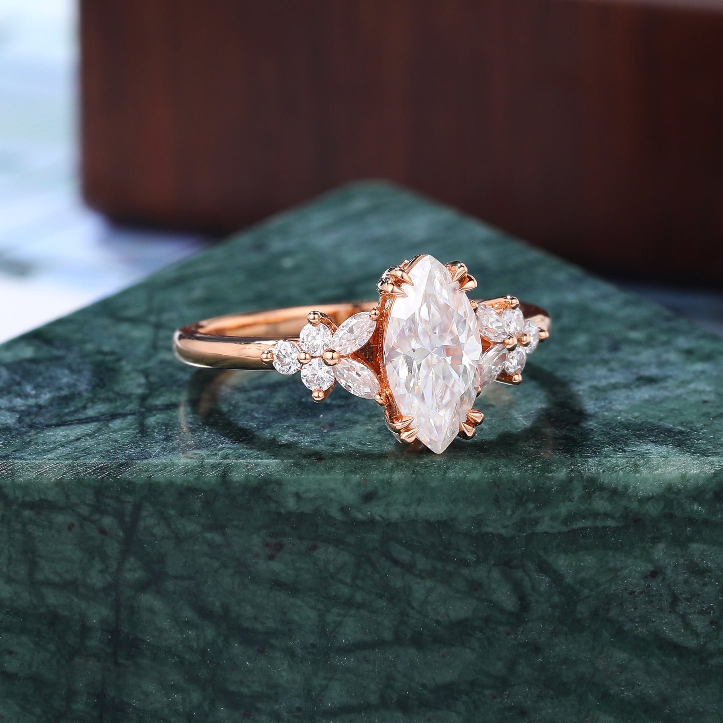 1.0ct Marquise cut moissanite engagement ring vintage rose gold ring 10k/14k/18k gold ring prong set anniversary promise bridal ring .