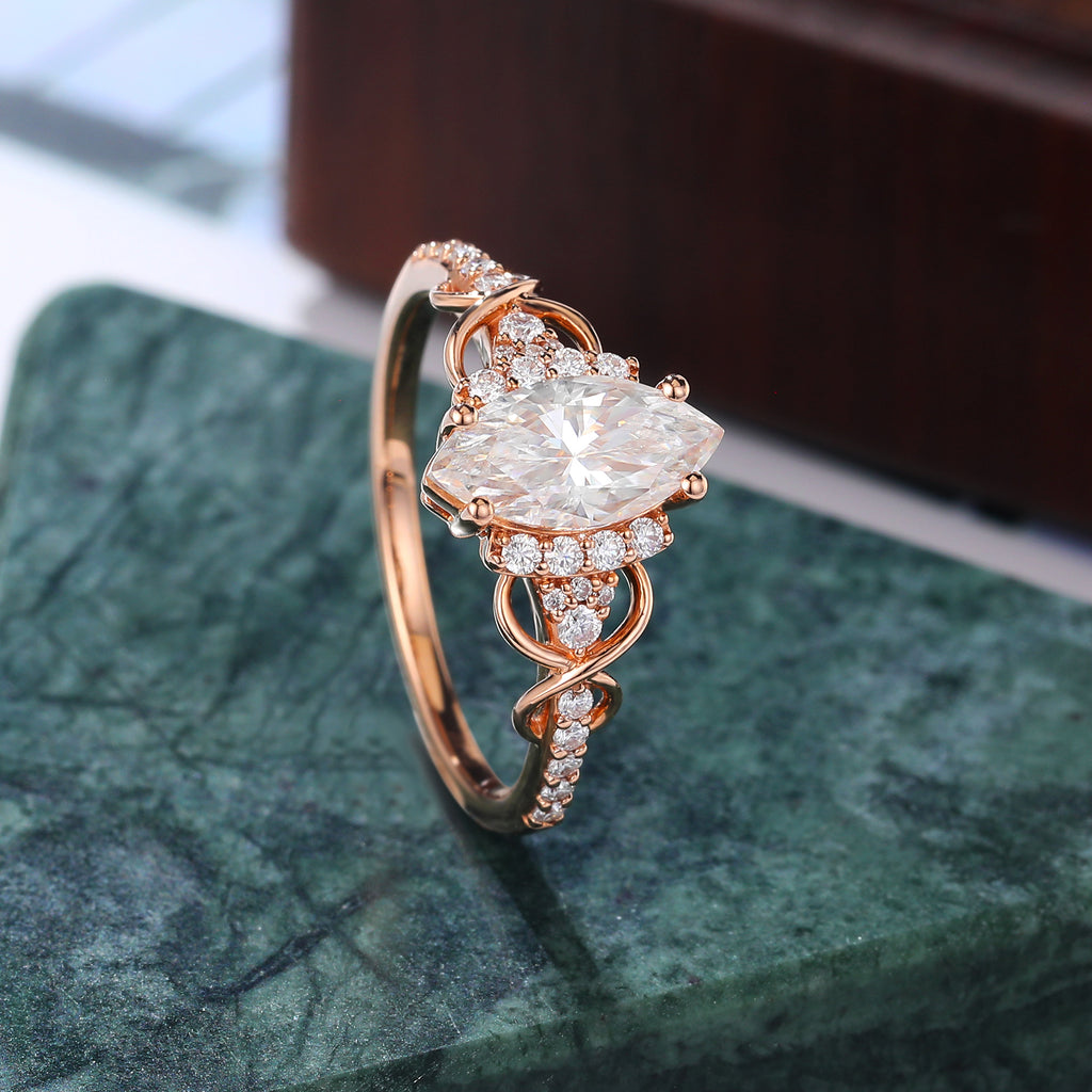 Marquise Lab grown diamond engagement ring,  rose/yellow/white gold ,S925/10K/14/18k gold.