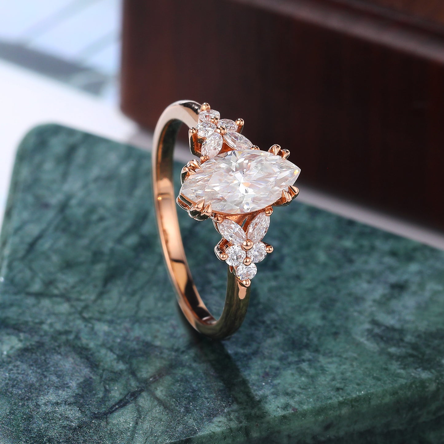 1.0ct Marquise cut moissanite engagement ring vintage rose gold ring 10k/14k/18k gold ring prong set anniversary promise bridal ring .