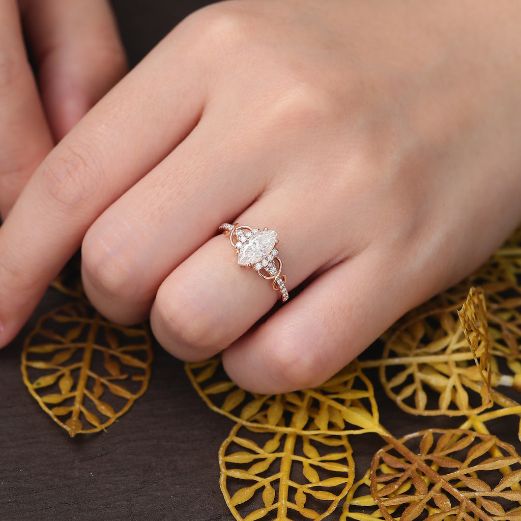 Marquise Lab grown diamond engagement ring,  rose/yellow/white gold ,S925/10K/14/18k gold.