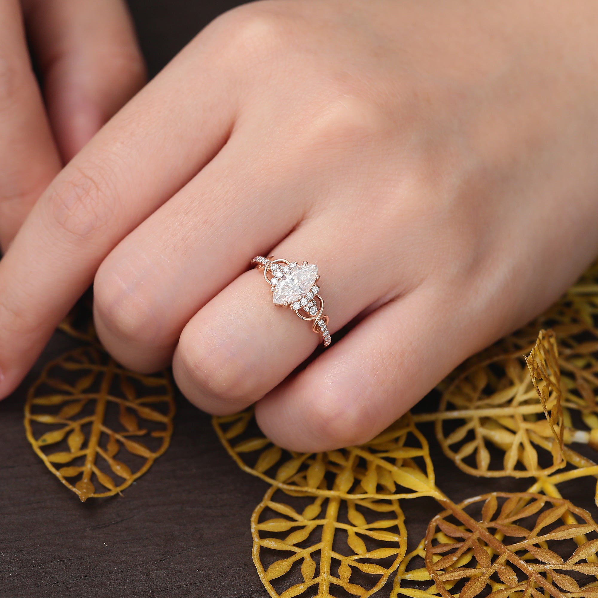 Marquise Lab grown diamond engagement ring,  rose/yellow/white gold ,S925/10K/14/18k gold.