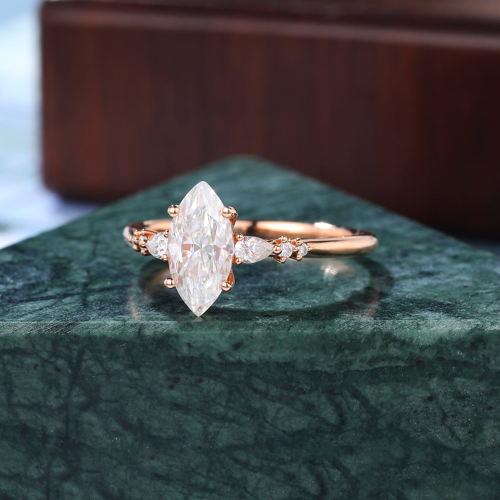 Marquise cut Lab-grown Diamond engagement ring  S925/10K/14/18K gold