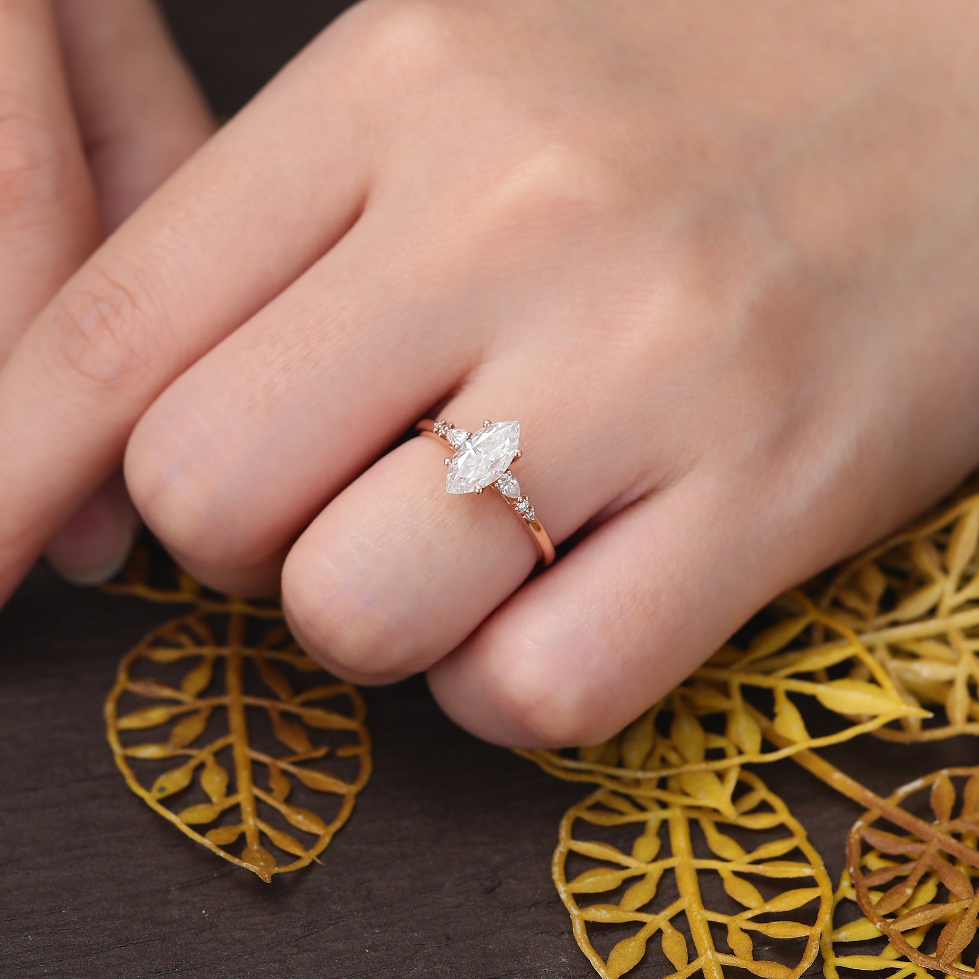 Marquise cut Lab-grown Diamond engagement ring  S925/10K/14/18K gold