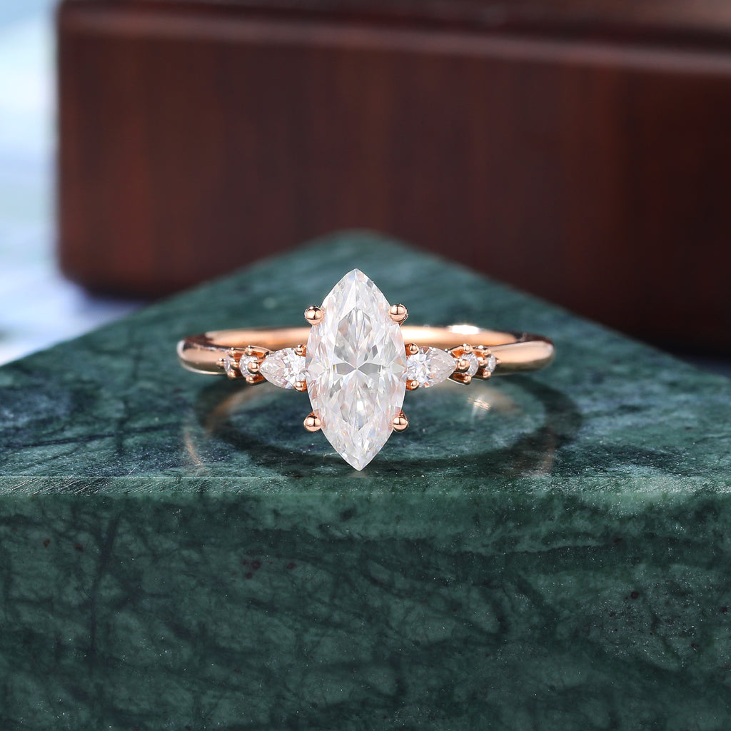 Marquise cut Lab-grown Diamond engagement ring  S925/10K/14/18K gold