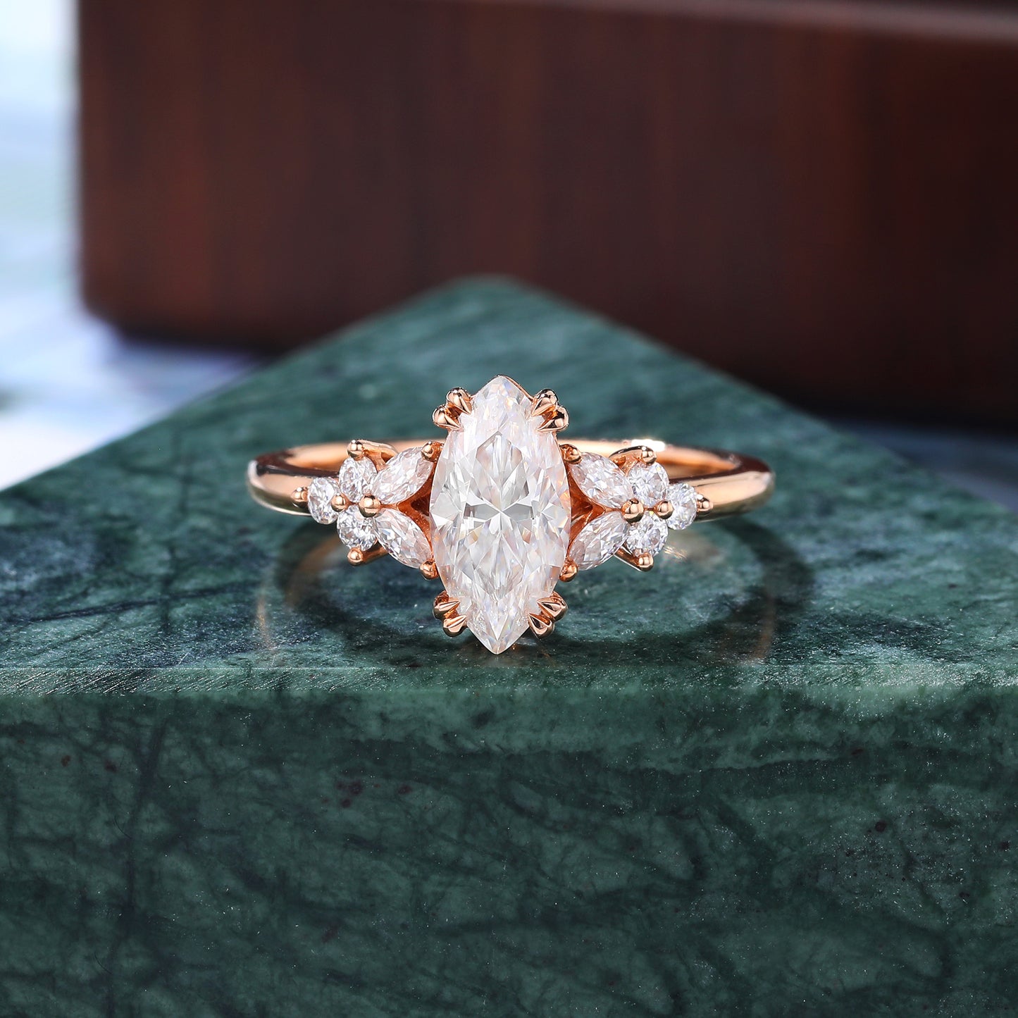 1.0ct Marquise cut moissanite engagement ring vintage rose gold ring 10k/14k/18k gold ring prong set anniversary promise bridal ring .