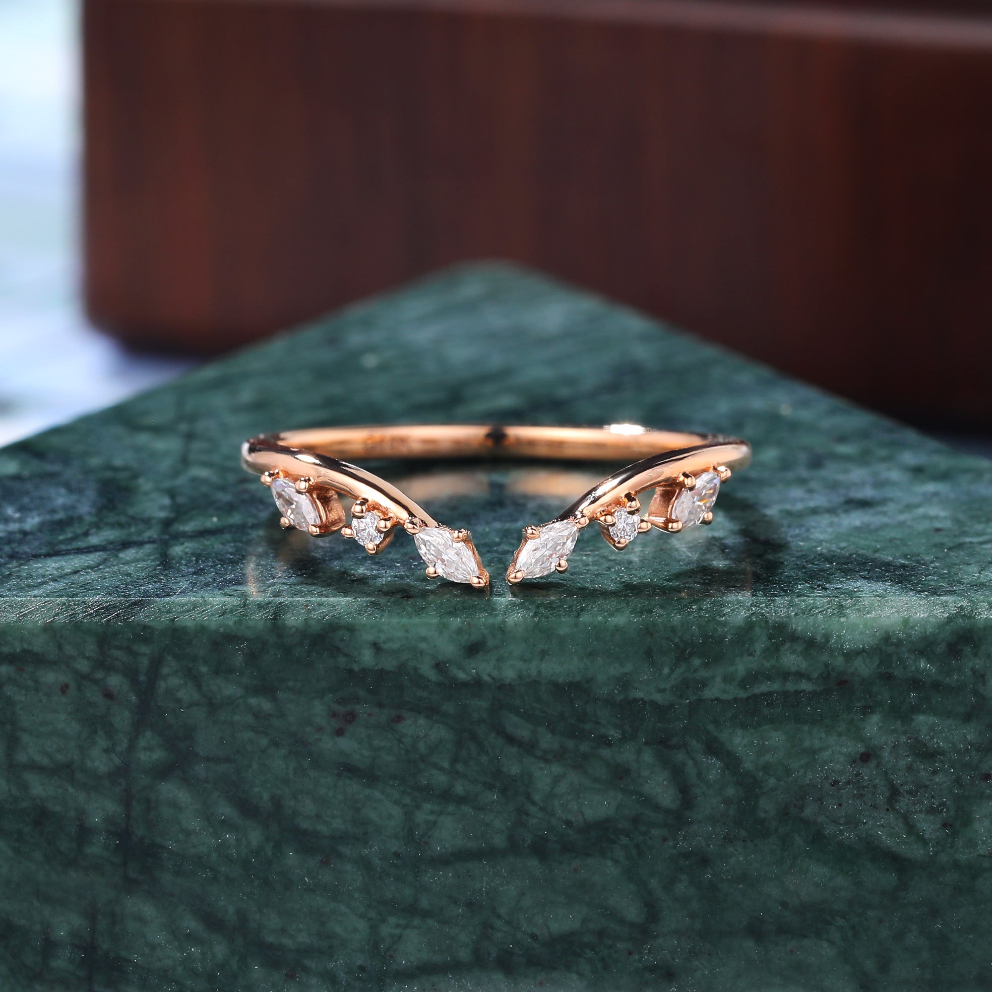 Marquise cut Diamond engagement ring vintage rose gold ring  unique  prong set anniversary promise bridal ring