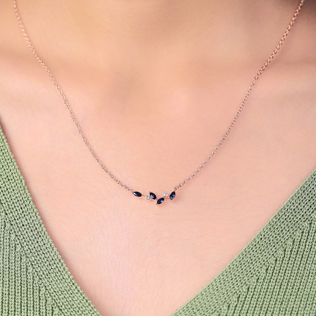 Marquise cut Lab Sapphire rose gold Bar Necklace ,18 inches round cut  Lab Diamond Bar Necklace